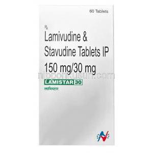 ラミスター,ラミブジン 150mg/ スタブジン 30mg, 30錠, 製造元：Hetero Drugs Ltd,箱表面