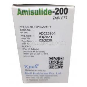 アミスリド 200,アミスルプリド 200 mg, 製造元：Knoll, 箱情報, 製造日, 消費期限