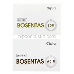 ボセンタス, ボセンタン 62.5mg, 125 mg、製造元：Cipla, 箱表面