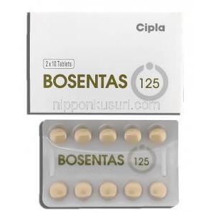 ボセンタス, ボセンタン 125 mg, 製造元：Cipla, 箱, シート