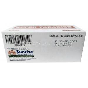 スーパータダライズ, ,タダラフィル 20mg/ ダポキセチン 60mg, 製造元：Sunrise Remedies, 箱情報, 製造日,消費期限