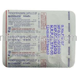 フェノキシベンザミン(Dibenzyline Generic), Fenoxenem, 10mg　カプセル (Samarth Life Sciences) 包装裏面