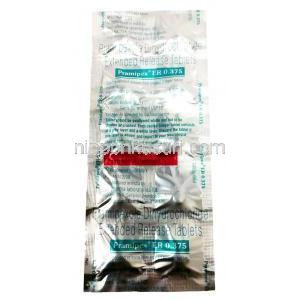 プラミペックス ER 0.375, プラミペキソール 0.375mg, 徐放性錠, 製造元：Sun Pharmaceutical Industries, シート情報
