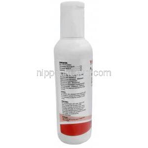 セブアウト シャンプー, グルコン酸クロルヘキシジン 2g/ ミコナゾール硝酸塩 2g,シャンプー 200mL, 製造元：Veko Care Pvt., Ltd,ボトル情報, 成分