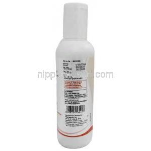 セブアウト シャンプー, グルコン酸クロルヘキシジン 2g/ ミコナゾール硝酸塩 2g,シャンプー 200mL, 製造元：Veko Care Pvt., Ltd,ボトル情報, 製造日, 消費期限