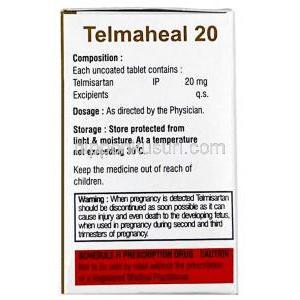テルマヒール 20, テルミサルタン 20mg, 製造元:Healing Pharma India,箱情報
