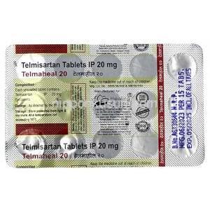 テルマヒール 20, テルミサルタン 20mg, 製造元:Healing Pharma India,シート情報