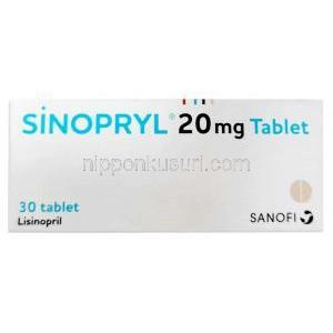 シノプリル,リシノプリル20mg, 製造元：Sanofi, 箱表面