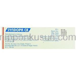 シンンドーパCR Syndoopa CR, レボドパ・カルビドパ・配合200mg/50mg 錠 (Sun Phrma) 製造者情報