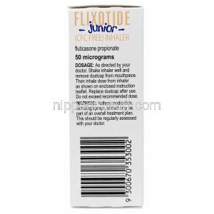 フリゾタイドジュニアインヘラー, フルチカゾンプロピオン酸エステル 50mcg, 120回分 インヘラー,製造元：GSK, 箱情報, 成分, 注意事項