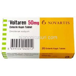 ボルタレン,ジクロフェナク ナトリウム 50mg, 製造元：Novartis, 箱表面