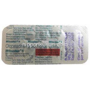 ウィノラップ 5, オロパタジン 5mg, 製造元：Sun Pharma, シート情報