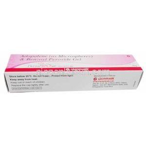 デリバ BPOジェル,アダパレン微粒子 0.1%/過酸化ベンゾイル 2.5%,ジェル 15g, 製造元：Glenmark,箱情報, 保管方法, 製造元
