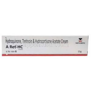 A レット HCクリーム, ヒドロキノン 2% w/w / トレチノイン 0.05% w/w/ ヒドロコルチゾン 1% w/w, クリーム 15g, 製造元: Menarini India, 箱, チューブ