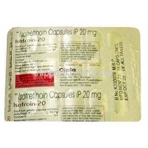 イソトロイン, イソトレチノイン 20mg, 製造元：Cipla,シート情報