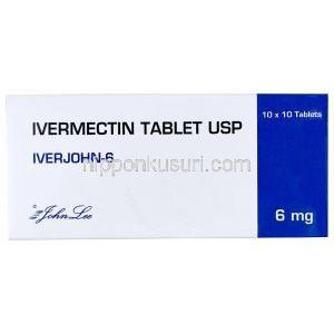 イベルジョン 6, イベルメクチン 6 mg,製造元: Johnlee Pharmaceuticals, 箱表面