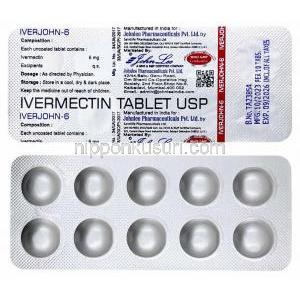 イベルジョン 6, イベルメクチン 6 mg,製造元： Johnlee Pharmaceuticals, シート表面, シート裏面