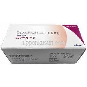 ダパンタ 5, ダパグリフロジン 5mg,製造元: Ajanta Pharma Limited, 箱表面