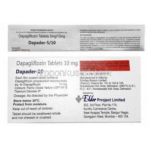 ダパダー, ダパグリフロジン 10mg, 製造元:Elder Project Ltd, 箱情報, 商品説明書