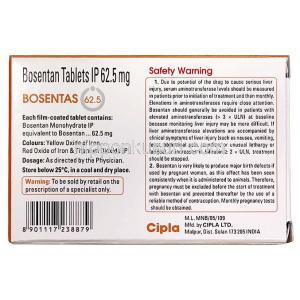 ボセンタス 62.5, ボセンタン62.5 mg 製造元：Cipla, 箱情報, 製造元, 注意事項