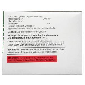 トロイコン,イトラコナゾール 200mg, 製造元：Troikaa Pharmaceuticals, カプセル, 箱情報, 成分, 保管方法