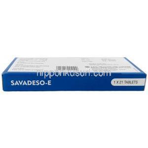 サバデソ E,デソゲストレル 0.15mg/  エチニルエストラジオール 0.03mg, 21 錠,　製造元：Sava Healthcare, 箱底面-1