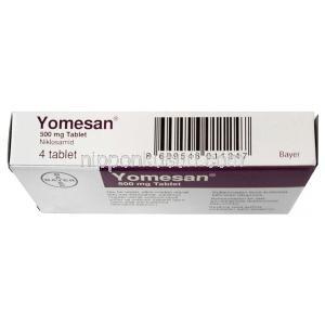 ヨメサン, ニクロサミド500mg, 製造元：Bayer Turkey, 箱上面
