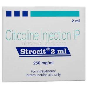 ストロシット 注射, シチコリン 1mLあたり250 mg, 注射 2mL, 製造元：Sun Pharmaceutical Industries, 箱表面