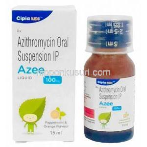 アジー内服液, アジスロマイシン 200 mg( 5 mL あたり), 内服液 15mL, 箱表面