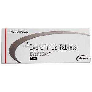 エベレカン, エベロリムス 5 mg, 製造元：Naprod Life Sciences, 箱表面