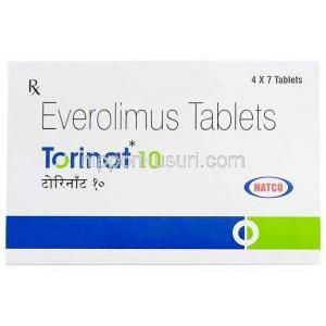 トリナット, エベロリムス 10mg, 7錠, 製造元：Natco Pharma, 箱表面