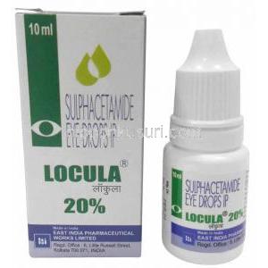 ロクラ 点眼薬, スルファセタミド 20%,点眼薬 10mL, 製造元：East India Pharmaceutical Works Ltd, 箱, ボトル