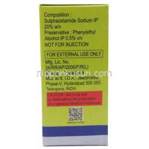 ロクラ 点眼薬, スルファセタミド 20%,点眼薬 10mL, 製造元：East India Pharmaceutical Works Ltd, 箱情報,成分, 注意事項