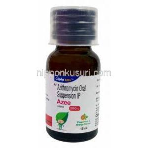 アジー内服液, アジスロマイシン 200 mg( 5 mL あたり), 内服液 15mL,ボトル表面