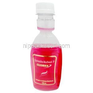 クロヘックス マウスウォッシュ, グルコン酸クロルヘキシジン 0.2%, マウスウォッシュ 150mL, 製造元：Dr Reddy's Laboratories, ボトル表面