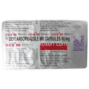 DDR MR, デクスランソプラゾール 60mg, カプセル (徐放性), 製造元：MSN Laboratories,シート情報