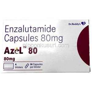 アゼル, エンザルタミド 80 mg, 14カプセル,製造元：Dr Reddy's Laboratories, 箱表面