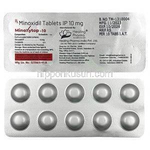 ミノキシトップ, ミノキシジル 10 mg, 製造元:Healing Pharma India Pvt Ltd,シート, シート情報