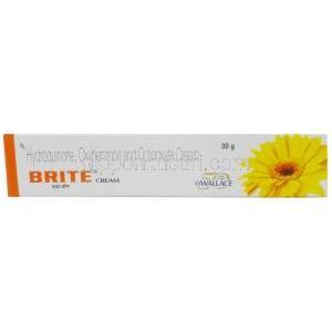 ブライトクリーム, ヒドロキノン (ハイドロキノン) 4% クリーム 30g, 製造元：Wallace Pharmaceuticals Pvt Ltd, 箱表面