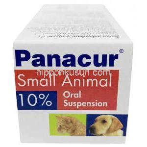 パナクールペット用 経口懸濁液, フェンベンダゾール 10%, ペット用 経口懸濁液 100mL, 製造元：MSD Animal Health, 箱上面