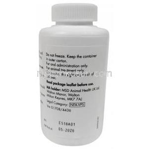 パナクールペット用 経口懸濁液, フェンベンダゾール 10%, ペット用 経口懸濁液 100mL, 製造元：MSD Animal Health, ボトル情報,製造元