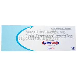 スモ コールド, カフェイン 30mg/ ジフェンヒドラミン 25mg/ アセトアミノフェン 500mg/ フェニレフリン 5mg, 錠剤, 製造元：Alkem Laboratories, 箱表面