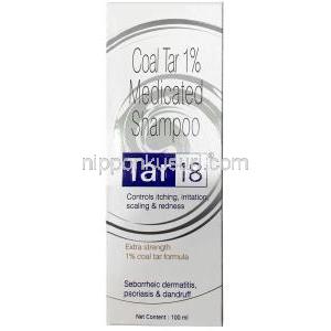 タール18 薬用シャンプー, コールタール 1%, シャンプー 100mL, 製造元：Apple Therapeutics Pvt., Ltd, 箱表面