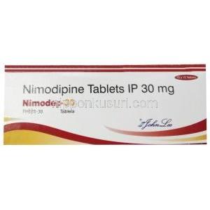 ニモデップ-30, ニモジピン 30mg, 製造元：Johnlee Pharmaceuticals Pvt Ltd, 箱表面