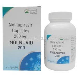 モルヌビッド, モルヌピラビル 200 mg, 40 カプセル,製造元：Healing Pharma India Pvt Ltd, 箱, ボトル