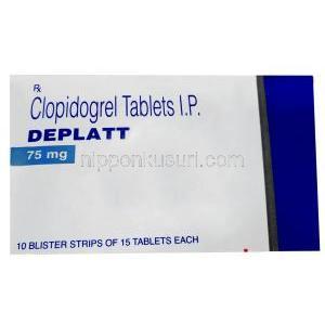 デプラット, クロピドグレル 75 mg, 15 錠,製造元：Torrent Pharma, 箱表面
