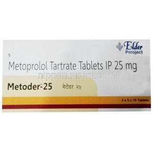 メトダー, メトプロロール 25 mg, 製造元：Elder Pharmaceuticals Ltd, 箱表面