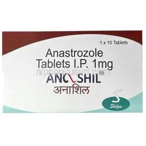 アンシル, アナストロゾール 1 mg, 製造元：Shilpa Medicare Ltd, 箱表面