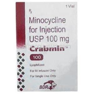 クラブミン注射, ミノサイクリン 100 mg, バイアル, 製造元：BDR Pharmaceuticals Internationals Pvt, 箱表面