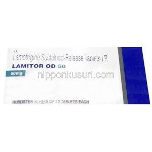 ラミトール OD 50, ラモトリジン 50 mg, 徐放性錠, 製造元：Torrent Pharma, 箱表面